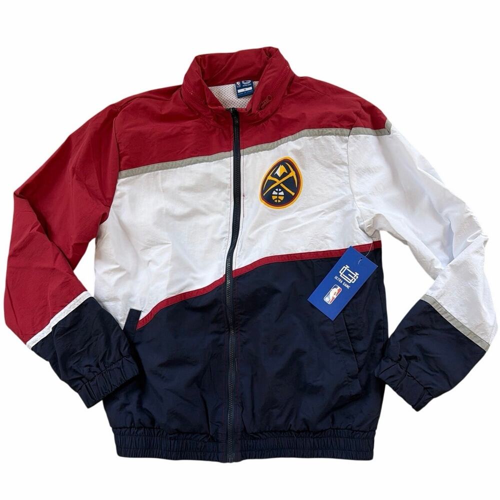 NWT Ultra Game Denver Nuggets NBA Windbreaker Downside Track Jacket Hood Small